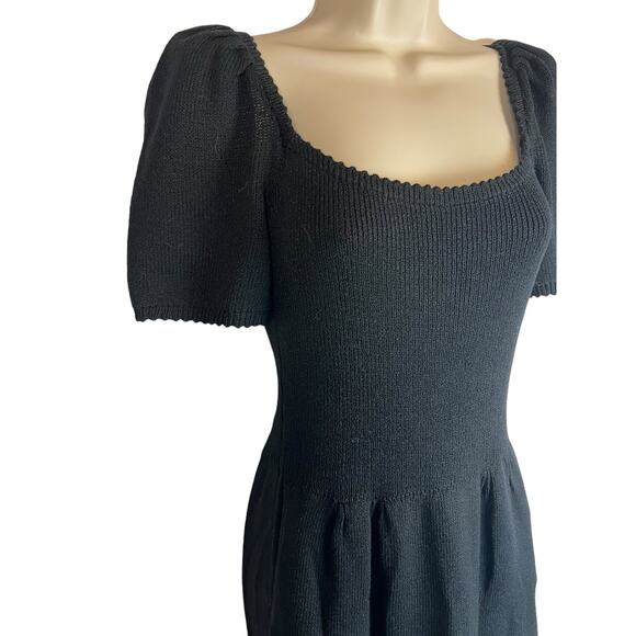 Vintage St. John for Saks Black Knit Dress Puff Sleeve Retro Designer Twee S M - Picture 10 of 16